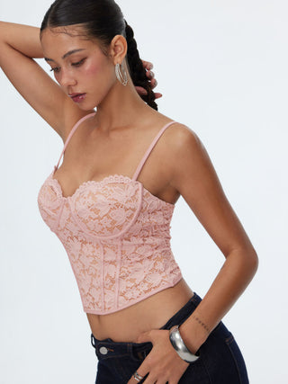 Lace Sweetheart Neck Lace Panel Corset Slim Cami Top