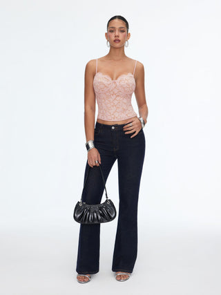 Lace Sweetheart Neck Lace Panel Corset Slim Cami Top