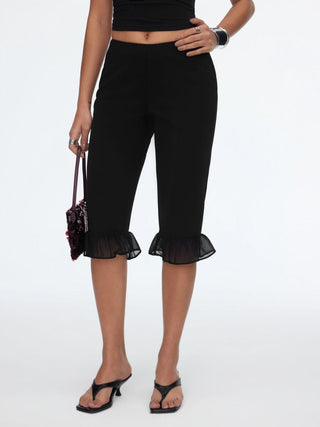 Low Rise Ruffle Hem Capri Pants