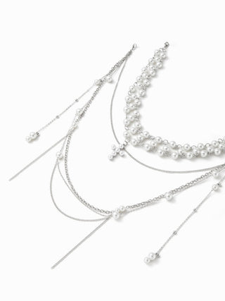 FAUX PEARL CROSS LAYERED NECKLACE