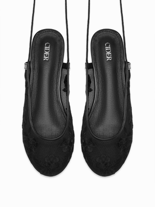 EMBROIDERED MESH LACE-UP FLATS