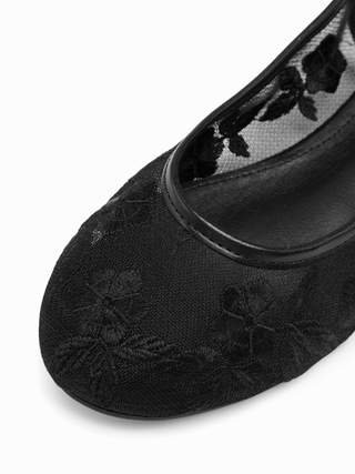EMBROIDERED MESH LACE-UP FLATS