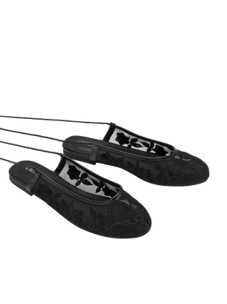 EMBROIDERED MESH LACE-UP FLATS