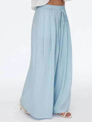 Cotton-blend Mid Rise Drawstring Ruched Wide Leg Trousers