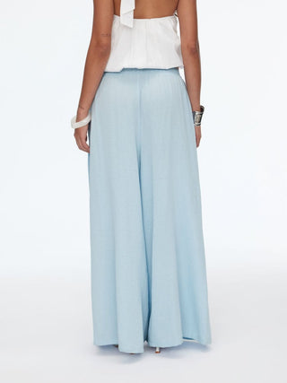 Cotton-blend Mid Rise Drawstring Ruched Wide Leg Trousers