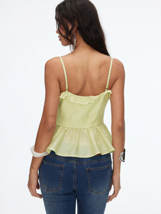 Textured Lyocell-blend V-Neck Ruffled Tie Front Cami Blouse