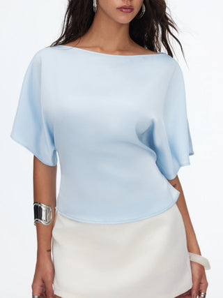 Boat Neck Batwing Sleeve Tie Back Top