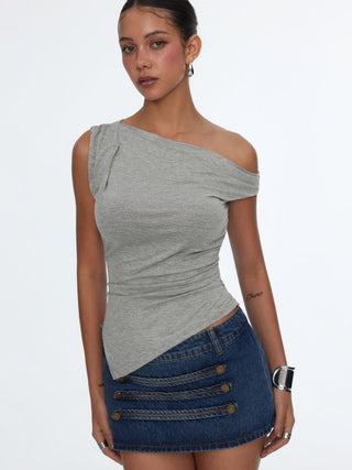 Asymmetrical Neck Ruched Slim Longline Tank Top