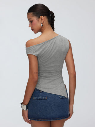 Asymmetrical Neck Ruched Slim Longline Tank Top