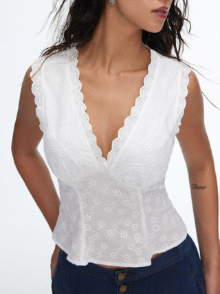V-Neck Floral Scalloped Trim Lace Corset Top