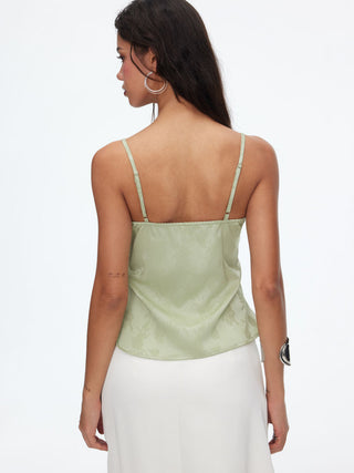 Silk Jacquard Sweetheart Neck Lace Trim Cami Blouse