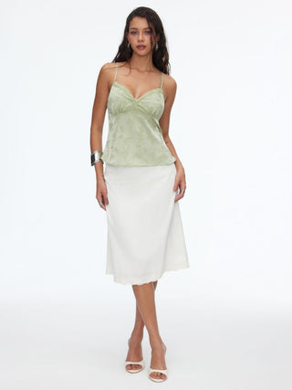 Silk Jacquard Sweetheart Neck Lace Trim Cami Blouse