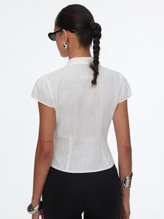 Mandarin Collar Frog Button Cap Sleeve Blouse