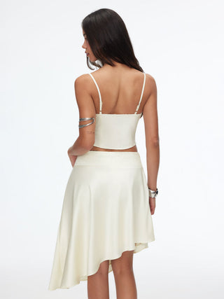 Satin Lace Cami Top & Low Rise Asymmetrical Midi Skirt Set