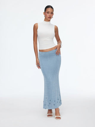 Textured Mid Rise Star Graphic Ruched Mermaid Maxi Skirt