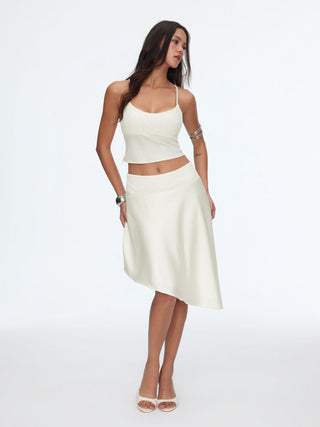 Satin Lace Cami Top & Low Rise Asymmetrical Midi Skirt Set