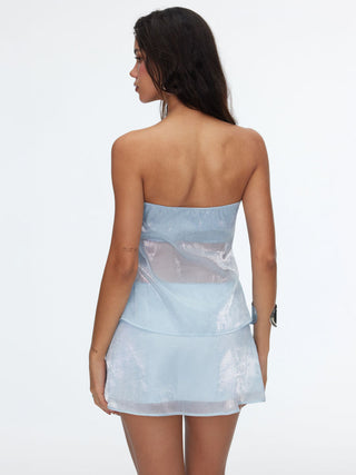 Sheer Metallic Satin Bandeau Top & Mini Skirt Set