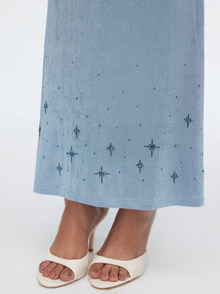 Textured Mid Rise Star Graphic Ruched Mermaid Maxi Skirt