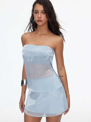 Sheer Metallic Satin Bandeau Top & Mini Skirt Set