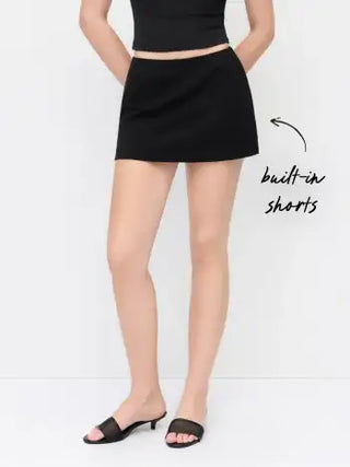 Cotton-blend Low Rise Slit Mini Skirt