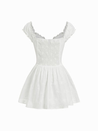 Cotton Sweetheart Broderie Anglaise Ruffled Flared Mini Dress