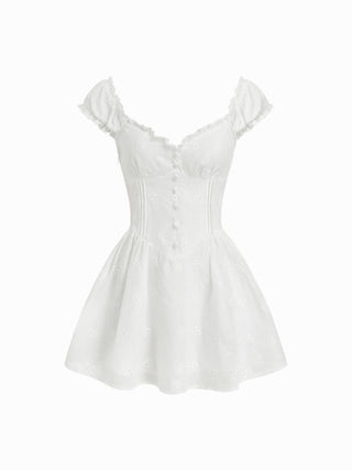 Cotton Sweetheart Broderie Anglaise Ruffled Flared Mini Dress