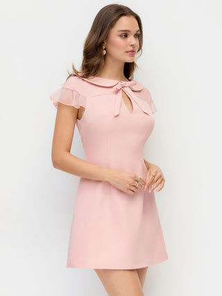 Peter Pan Collar Bowknot Cut Out Ruffle Sleeve A-line Mini Dress