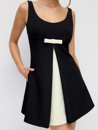 Scoop Neck Colorblock Bowknot A-line Mini Dress