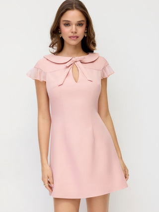 Peter Pan Collar Bowknot Cut Out Ruffle Sleeve A-line Mini Dress