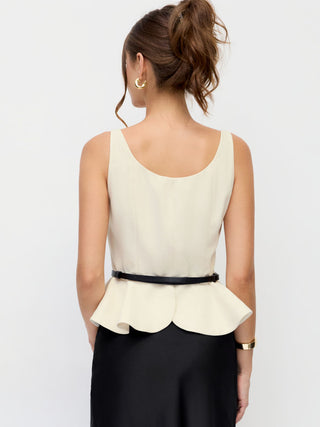Scoop Neck Ruffled Peplum Tank Top With Belt