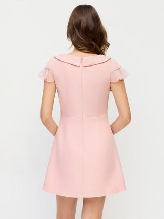 Peter Pan Collar Bowknot Cut Out Ruffle Sleeve A-line Mini Dress