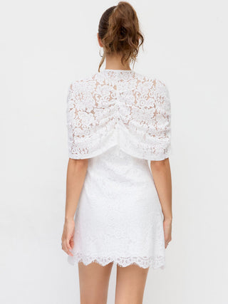 Cotton-blend Lace V-neck Bowknot A-line Mini Dress