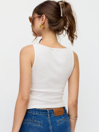 Cotton-blend Floral Graphic Rhinestone Detail Tank Top