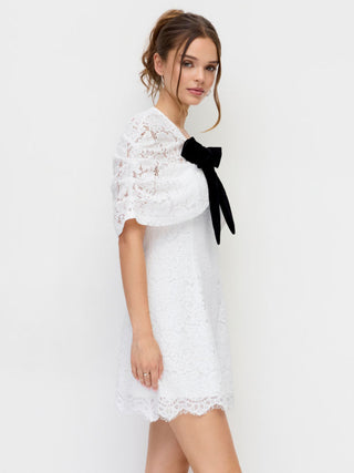 Cotton-blend Lace V-neck Bowknot A-line Mini Dress