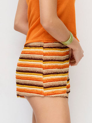 Textured Mid Rise Striped Micro Shorts