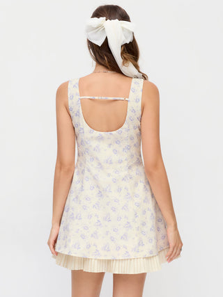 Cotton-blend Floral Sweetheart Neck Pleated A-line Mini Dress