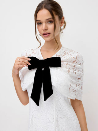 Cotton-blend Lace V-neck Bowknot A-line Mini Dress