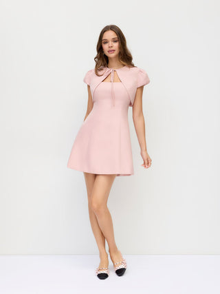 Puff Sleeve Bowknot Shrug & Mid Rise A-line Mini Dress Set
