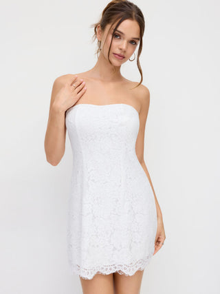 Cotton-blend Lace V-neck Bowknot A-line Mini Dress