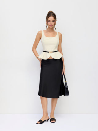Scoop Neck Ruffled Peplum Tank Top With Belt