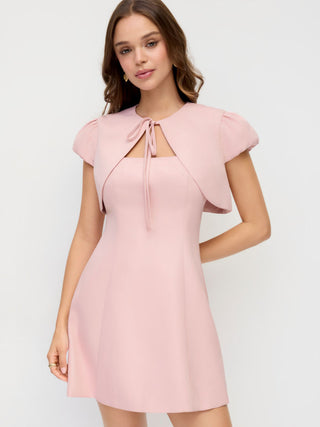 Puff Sleeve Bowknot Shrug & Mid Rise A-line Mini Dress Set