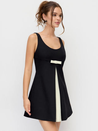 Scoop Neck Colorblock Bowknot A-line Mini Dress