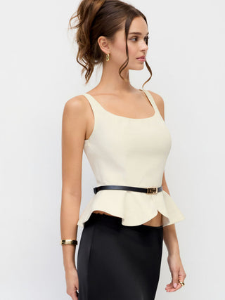 Scoop Neck Ruffled Peplum Tank Top With Belt