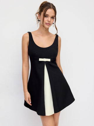 Scoop Neck Colorblock Bowknot A-line Mini Dress