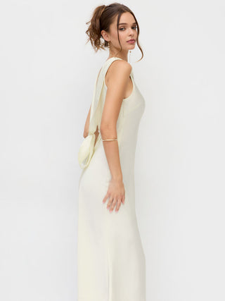 Satin Boat Neck Backless Bowknot Mermaid Maxi Dress