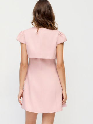 Puff Sleeve Bowknot Shrug & Mid Rise A-line Mini Dress Set