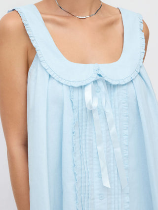 Cotton-blend Scoop Neck Bowknot Oversized Babydoll Mini Dress