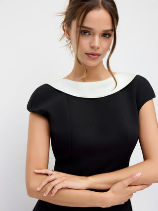 Colorblock Boat Neck Backless Bowknot A-line Mini Dress