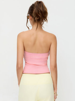Strapless Ruched Lace Trim Starfish Metal Detail Bandeau Top
