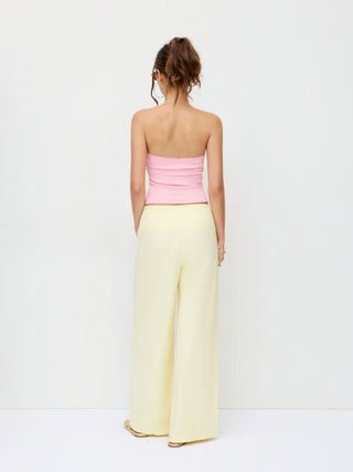 Linen-blend Mid Rise Floral Graphic Cut Out Straight Leg Trousers